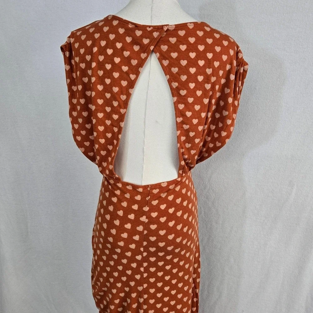 Free People Dress Womens S Orange Maxi Bodycon Polka Dot Ruched Cutout Back